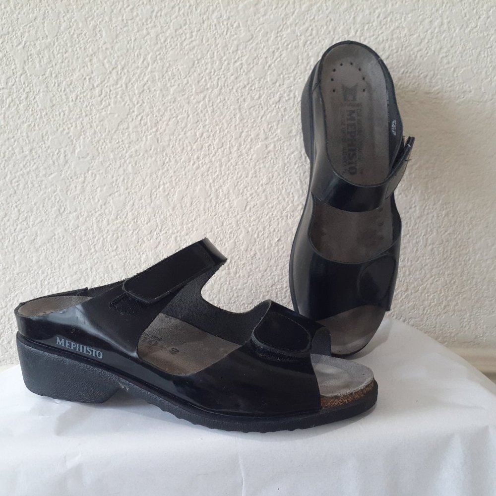 Mephisto Patent Double Band Slip-On Sandals